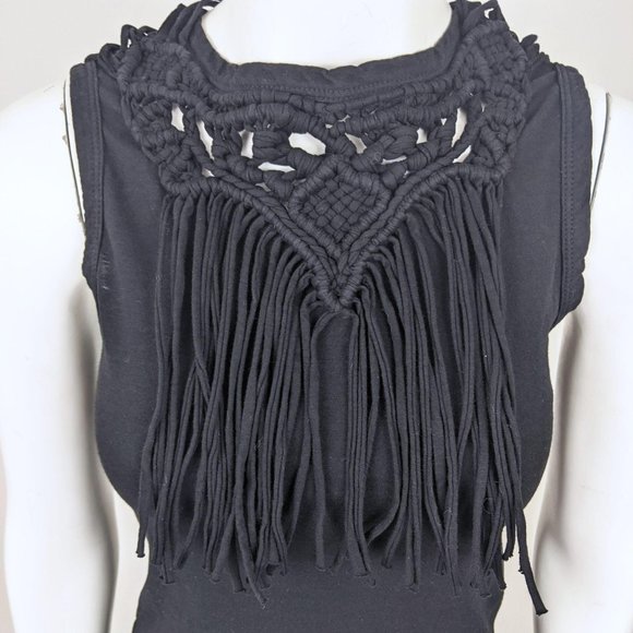 Pam & Gela Fringe Tank Top XS Black Crew Neck - Picture 2 of 9